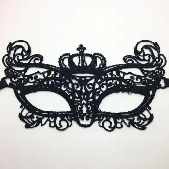 Siyah Renk Dantel İşlemeli Örgülü Parti Maskesi Model 6