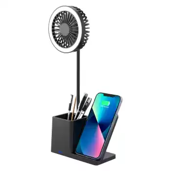 SİYAH TYPE-C  10W KABLOSUZ ŞARJ CİHAZI FANLI KALEMLİKLİ MASA LAMBASI SL-M9055 (5069)