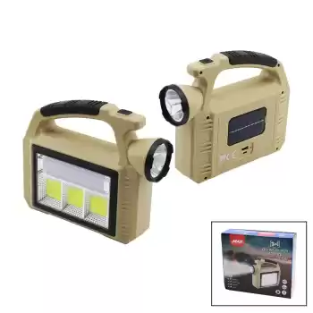 SOLAR GÜNEŞ ENERJİLİ - USB ŞARJLI  TAŞINABİLR EL FENERİ POWERBANK 3İN1=LED - COB LED - ŞERİT LAMBA (5069)