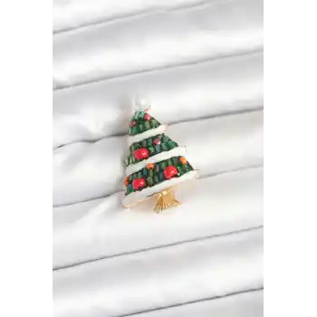 Süslü Çam Ağacı Model Yılbaşı Temalı Broş