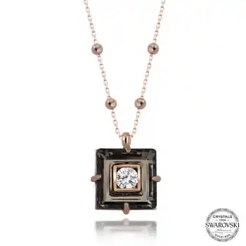 Swarovski Crystal Taşlı Rose Top Zincir Siyah Elmas Gümüş Kadın Kolye