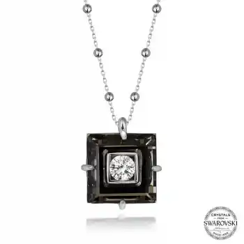 Swarovski Crystal Taşlı Top Zincir Siyah Elmas Gümüş Kadın Kolye