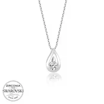 Swarovski Taşlı Gümüş Damla Bayan Kolye