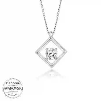 Swarovski Taşlı Gümüş Dörtgen Bayan Kolye