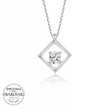 Swarovski Taşlı Gümüş Dörtgen Bayan Kolye