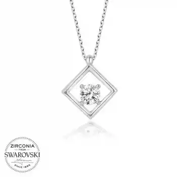 Swarovski Taşlı Gümüş Dörtgen Bayan Kolye