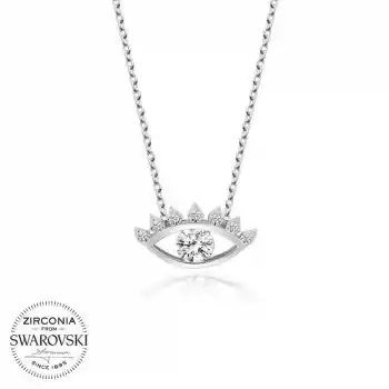 Swarovski Taşlı Gümüş Göz Tektaş Bayan Kolye