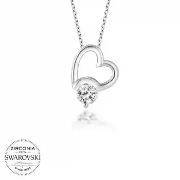 Swarovski Taşlı Gümüş Kalp Bayan Kolye