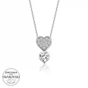 Swarovski Taşlı Gümüş Kalp Tektaş Bayan Kolye