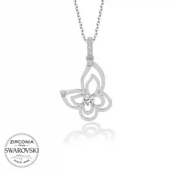 Swarovski Taşlı Gümüş Kelebek Bayan Kolye
