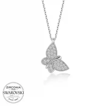 Swarovski Taşlı Gümüş Kelebek Bayan Kolye