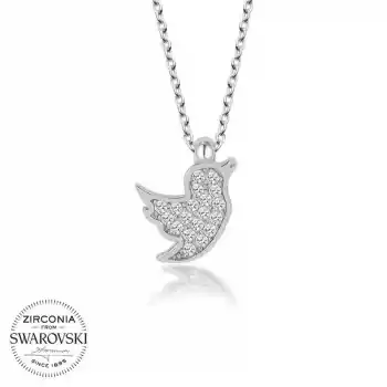 Swarovski Taşlı Gümüş Kuş Bayan Kolye