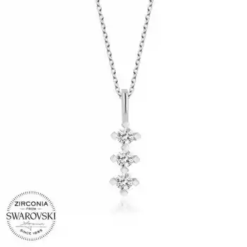 Swarovski Taşlı Gümüş Üçtaş Tektaş Bayan Kolye