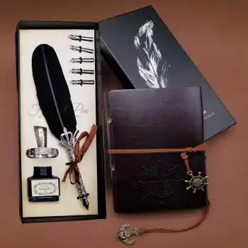 Tüylü Kalem ve Deri Defter Set 646