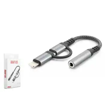 Type-C + Lightning To 3.5 Mm Dişi Ses Kablosu - Siyah GJ-026