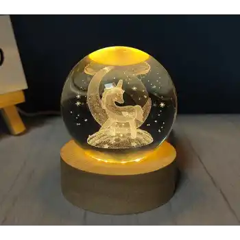 Unicorn Tasarımlı Işıklı Cam Küre Cap 6 Cm Kod 54