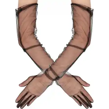 Uzun Boy Likralı Siyah Renk Yetişkin Mega Tül Eldiven 53 cm