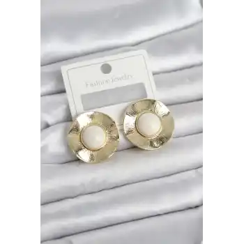 Vintage Model Beyaz Gold Renk Pirinç Kadın Küpe