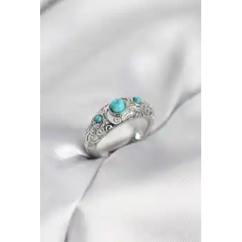 Vintage Model Mavi Taşlı Gümüş Renk Kadın Yüzük