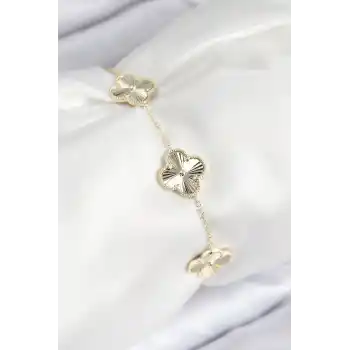 VIP Pirinç Yonca Model Gold Renk Kadın Bileklik