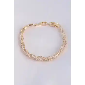 Vip Seri Pirinç Zirkon Taşlı Gold Renk Sarmal Model Bileklik