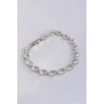 Vip Seri Pirinç Zirkon Taşlı Gümüş Renk Arpa Model Bileklik