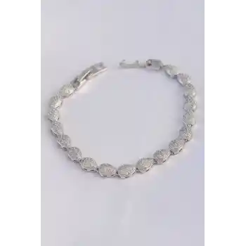 Vip Seri Pirinç Zirkon Taşlı Gümüş Renk Damla Model Bileklik