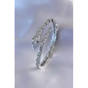 VIP Seri Yılan Model Gümüş Renk Kadın Kelepçe Bileklik