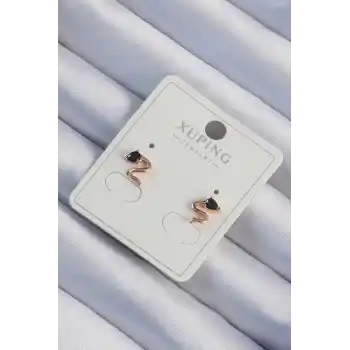 Xuping Rose Renk Siyah Zirkon Taşlı Kıvrımlı Küpe