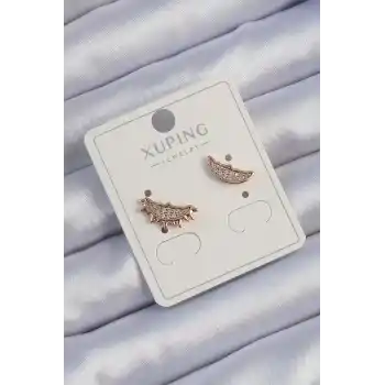 Xuping Rose Renk Zirkon Taşlı Ay ve Güneş Tasarımlı Küpe