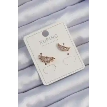 Xuping Rose Renk Zirkon Taşlı Ay ve Güneş Tasarımlı Küpe