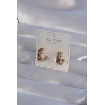 XUPİNG Rose Renk Zirkon Taşlı İşlemeli Halka Küpe