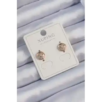 Xuping Rose Renk Zirkon Taşlı Yansımalı Oval Küpe