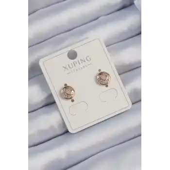 Xuping Rose Renk Zirkon Taşlı Yansımalı Oval Küpe