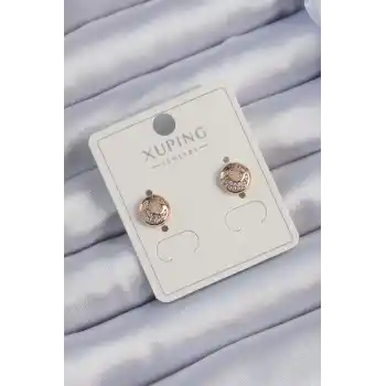 Xuping Rose Renk Zirkon Taşlı Yansımalı Oval Küpe