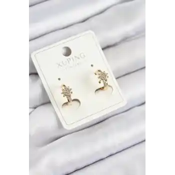 Xuping Zirkon Taşlı Çiçek Model Gold Renk Kadın Küpe