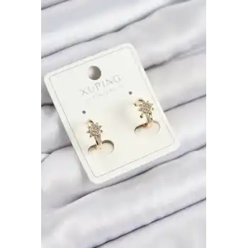 Xuping Zirkon Taşlı Çiçek Model Gold Renk Kadın Küpe