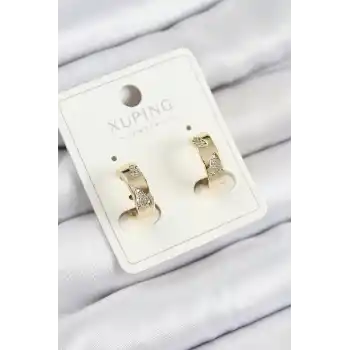 Xuping Zirkon Taşlı Desenli Halka Model Gold Renk Kadın Küpe