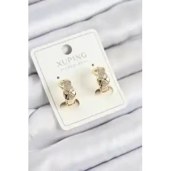 Xuping Zirkon Taşlı Geometrik Desenli Halka Model Gold Renk Kadın Küpe