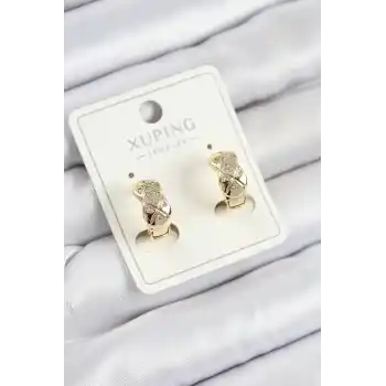 Xuping Zirkon Taşlı Geometrik Desenli Halka Model Gold Renk Kadın Küpe
