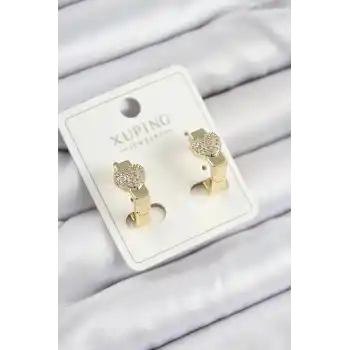 Xuping Zirkon Taşlı Kalp Model Gold Renk Kadın Küpe
