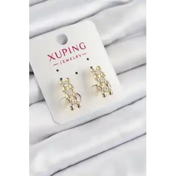 Xuping Zirkon Taşlı Sıralı Damla Model Gold Renk Kadın Küpe