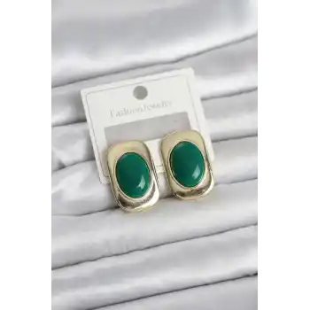 Yeşil Renk Kare Model Vintage Kadın Küpe