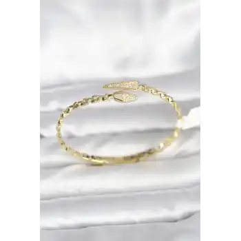 Yılan Model Pirinç Gold Renk Kadın Kelepçe Bileklik