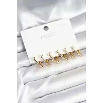 Yıldız Model Gold Renk 925 Ayar Gümüş Çivili Kadın Küpe Seti