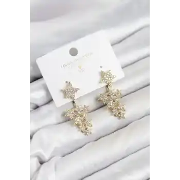 Yıldız Model Gold Renk Zirkon Taşlı Küpe