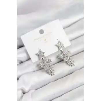Yıldız Model Gümüş Renk Zirkon Taşlı Küpe