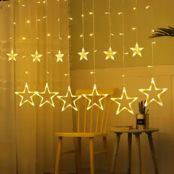 Yıldız Sarkıtlı Perde LED Aydınlatma - 3m Genişlik, 8 Modlu, Günışığı Renk,Ev Süsleme Işığı