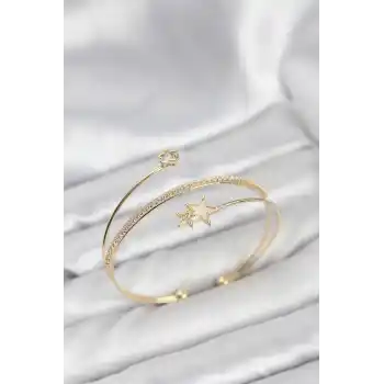 Yıldızlı Model Pirinç Gold Renk Kadın Bileklik