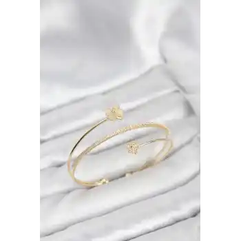 Yonca Çiçek Model Pirinç Gold Renk Kadın Bileklik